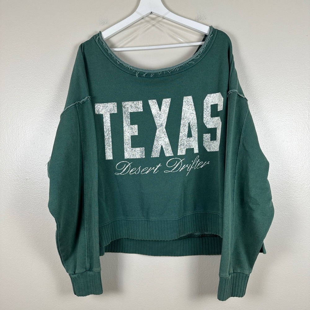 Arizona Junior's XL Sweatshirt Green Texas Desert Drifter Cropped Distressed NEW